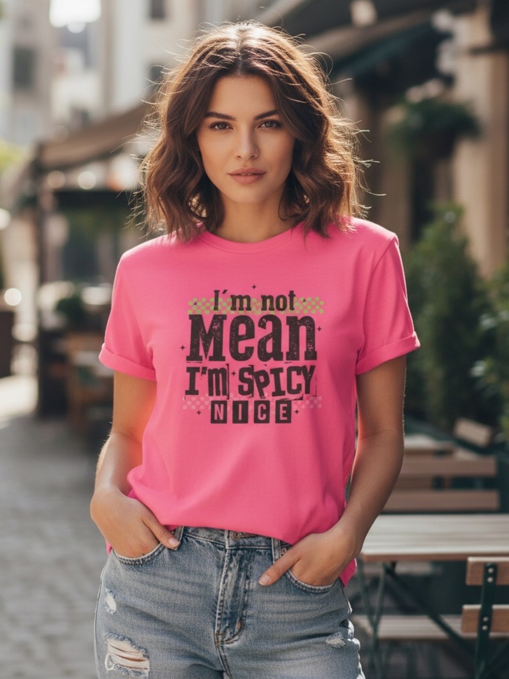 Gildan Pink "I'm Not Mean I'm Spicy Nice" Graphic Tee